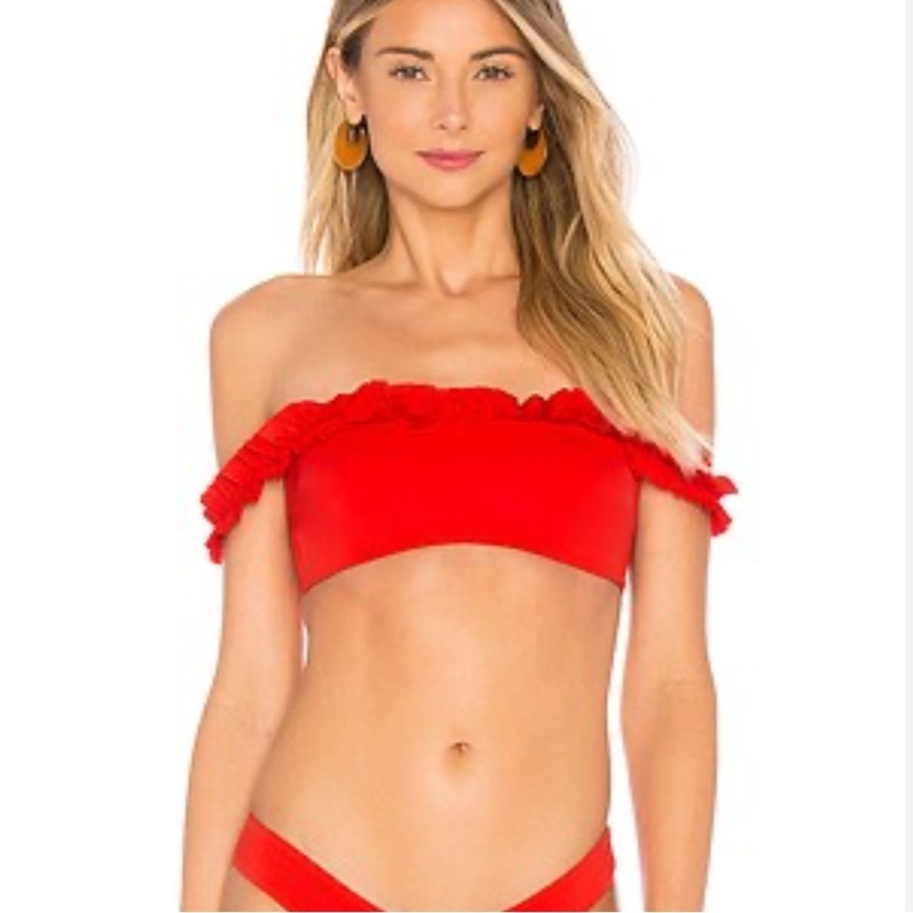 NWOT KENDALL + KYLIE Off the Shoulder Bikini Top in Poppy Red size XS